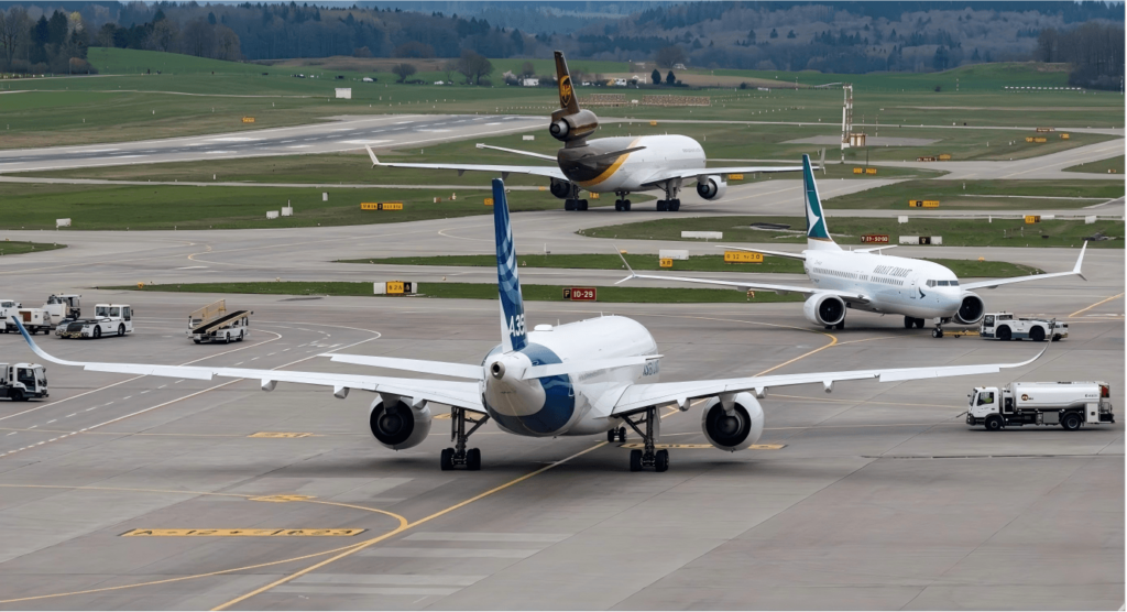 British Airways Aircraft on Runway with Distant Spire