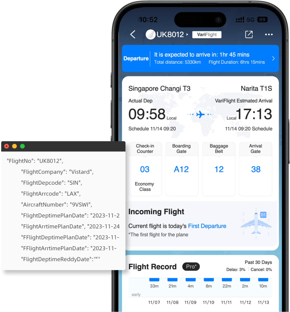 VariFlight Flight data demo in APP